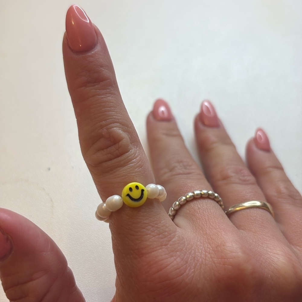 Smiley Face and Pearled Elastic Ring